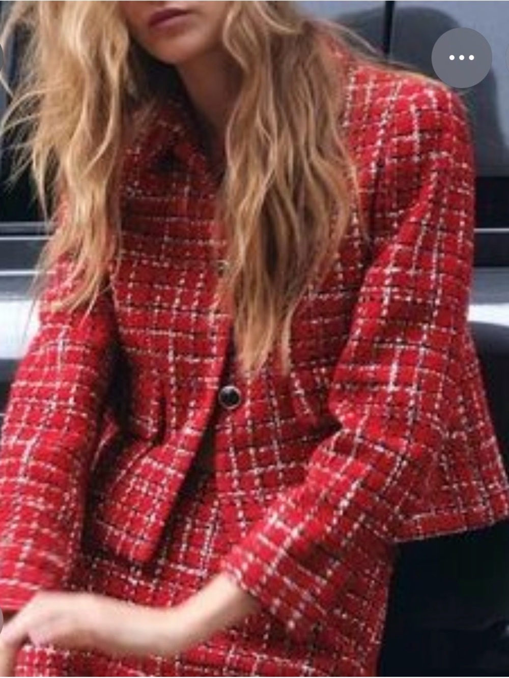 Zara Womens Cropped Red Tweed Blazer Jacket